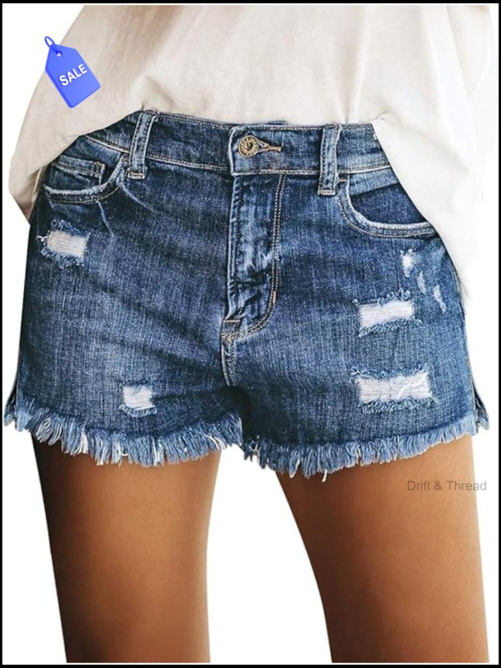 Mid Rise Stretchy Denim Shorts Ripped Frayed Casual Summer Beach
